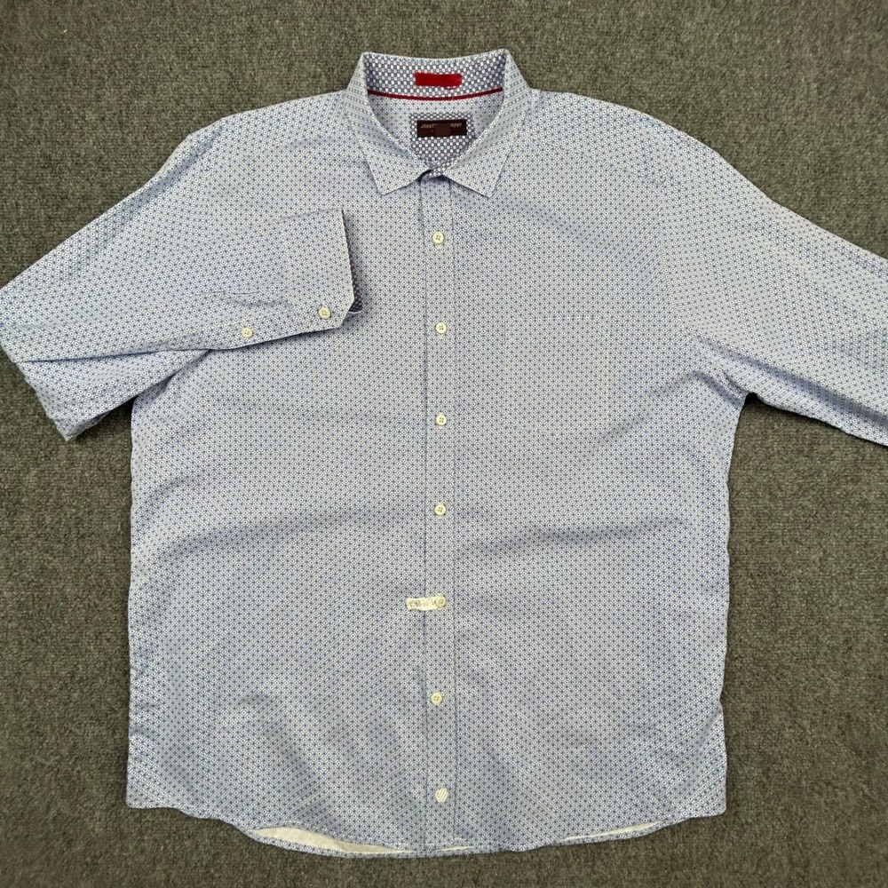 Johnston & Murphy Button Up Dress Shirt Mens XXL Blue White Geometric Cotton - Picture 2 of 11